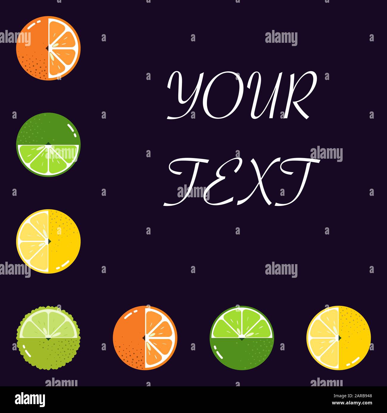 Fruits Citrus diversely oriented seamless vector pattern on dark background with space for text Stock Vector