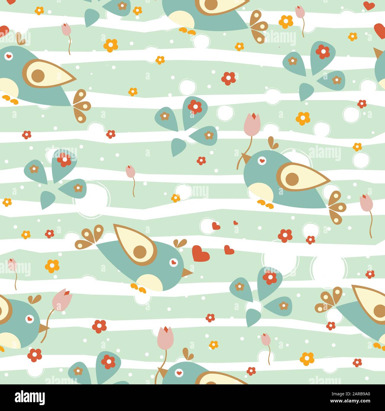 Seamless pattern with funny birds on dark background. Vector ...