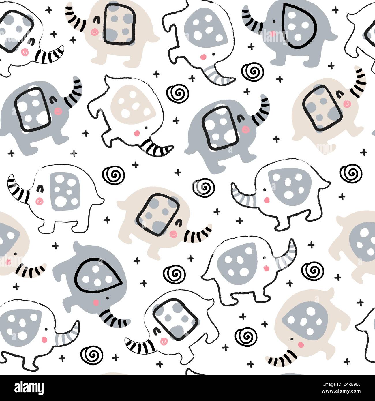 Childish seamless pattern with cute art elephants. Stock Vector