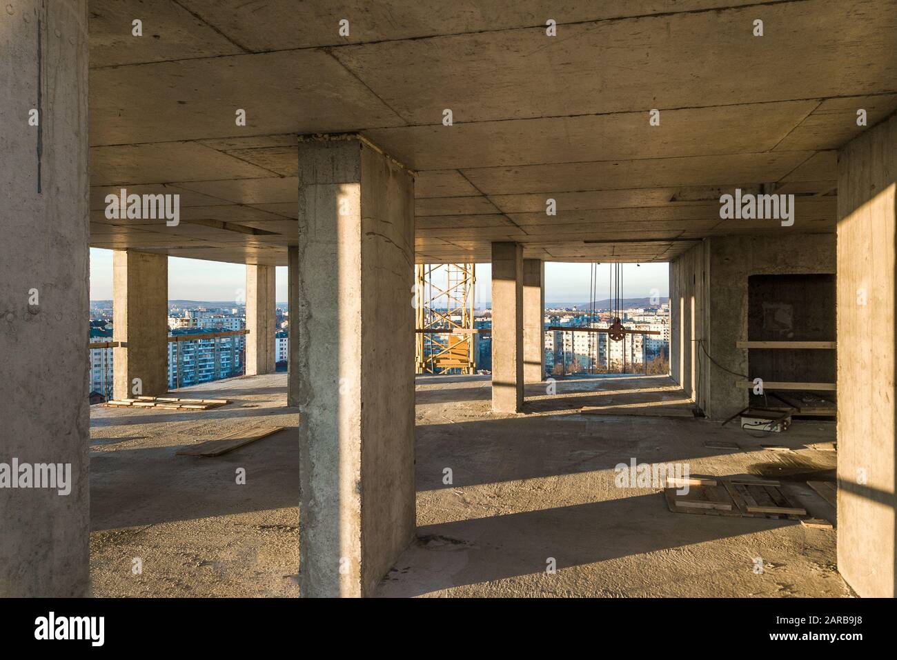 Interior Of A Concrete Residential Apartment Building Room With