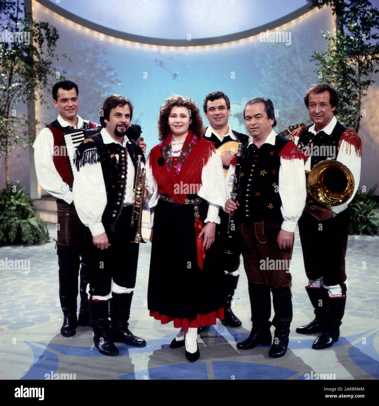 Die deutsche Folkloregruppe 'Original Statenberger Musikanten', Deutschland 1990er Jahre. German folklore group 'Original Statenberger Musikanten', Germany 1990s. Stock Photo
