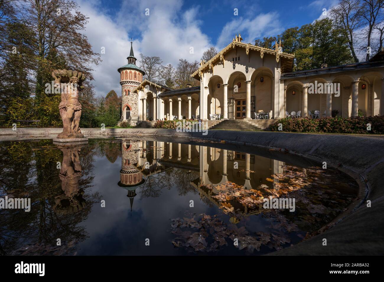 Orangery in the Sychrov castle park in autumn colors Stock Photo