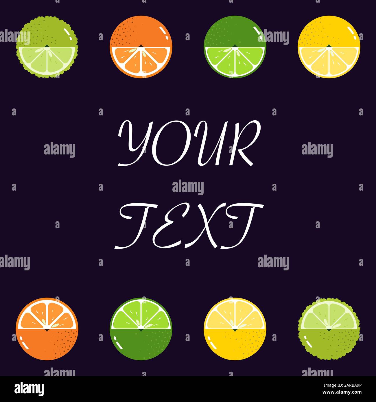 Fruits Citrus diversely oriented seamless vector pattern on dark background with space for text Stock Vector