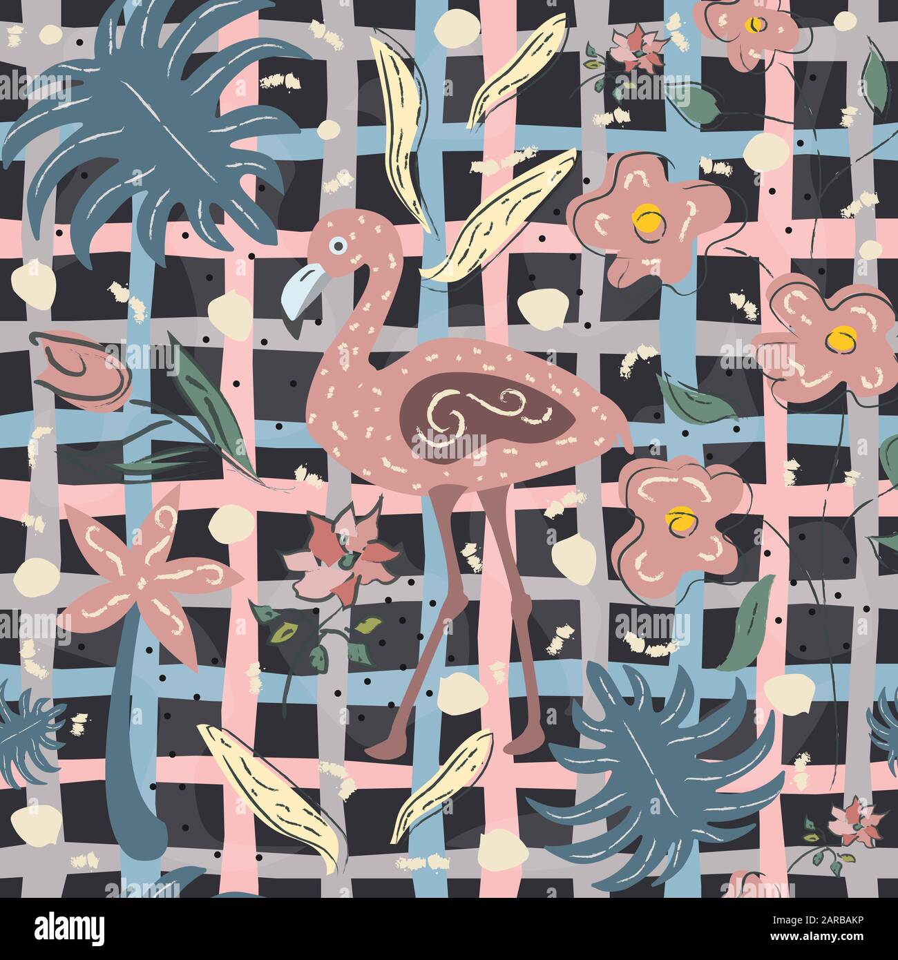 Seamless Pattern with cute exotic birds. Vector Illustration Stock Vector