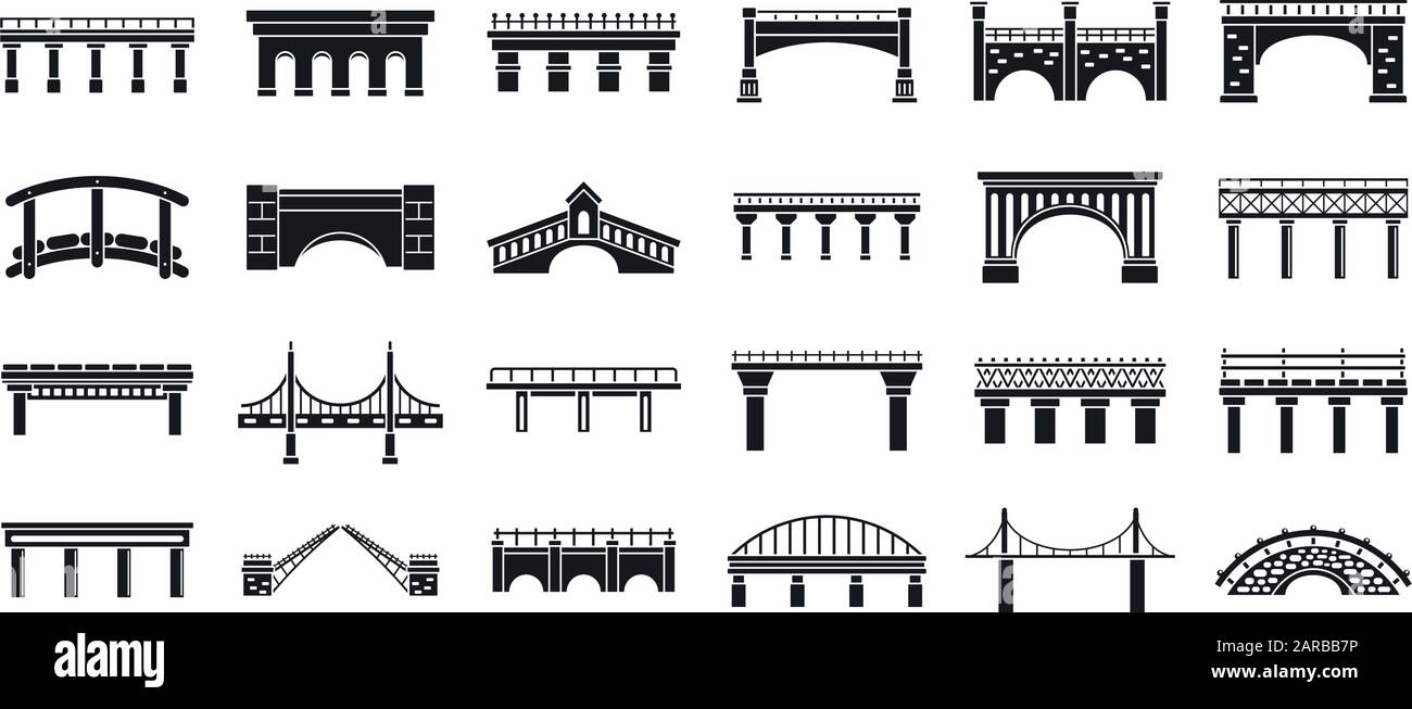 Road bridges icons set. Simple set of road bridges vector icons for web design on white background Stock Vector