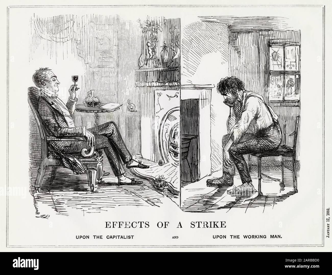 The effects of a strike upon the capitalist and upon the working man       Date: 1852 Stock Photo