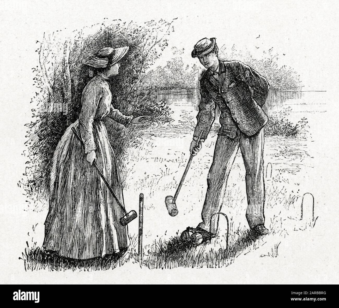 A game of croquet       Date: late 19th Century Stock Photo