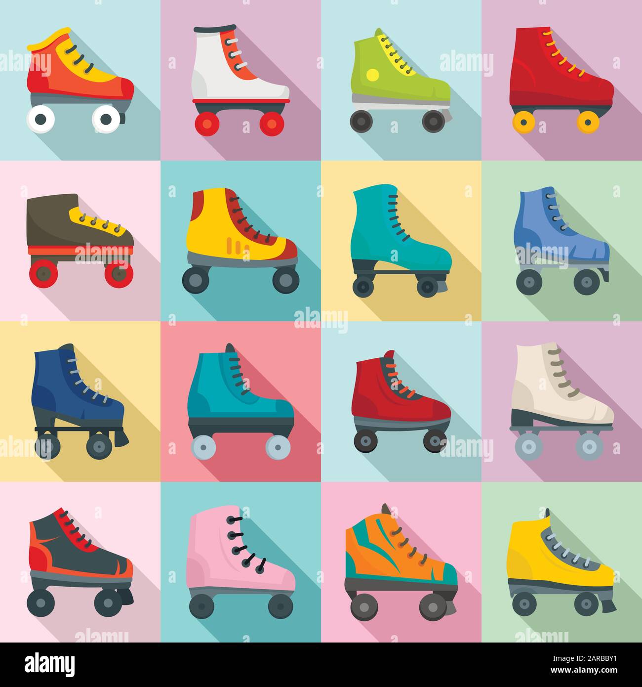 Roller skates icons set. Flat set of roller skates vector icons for web