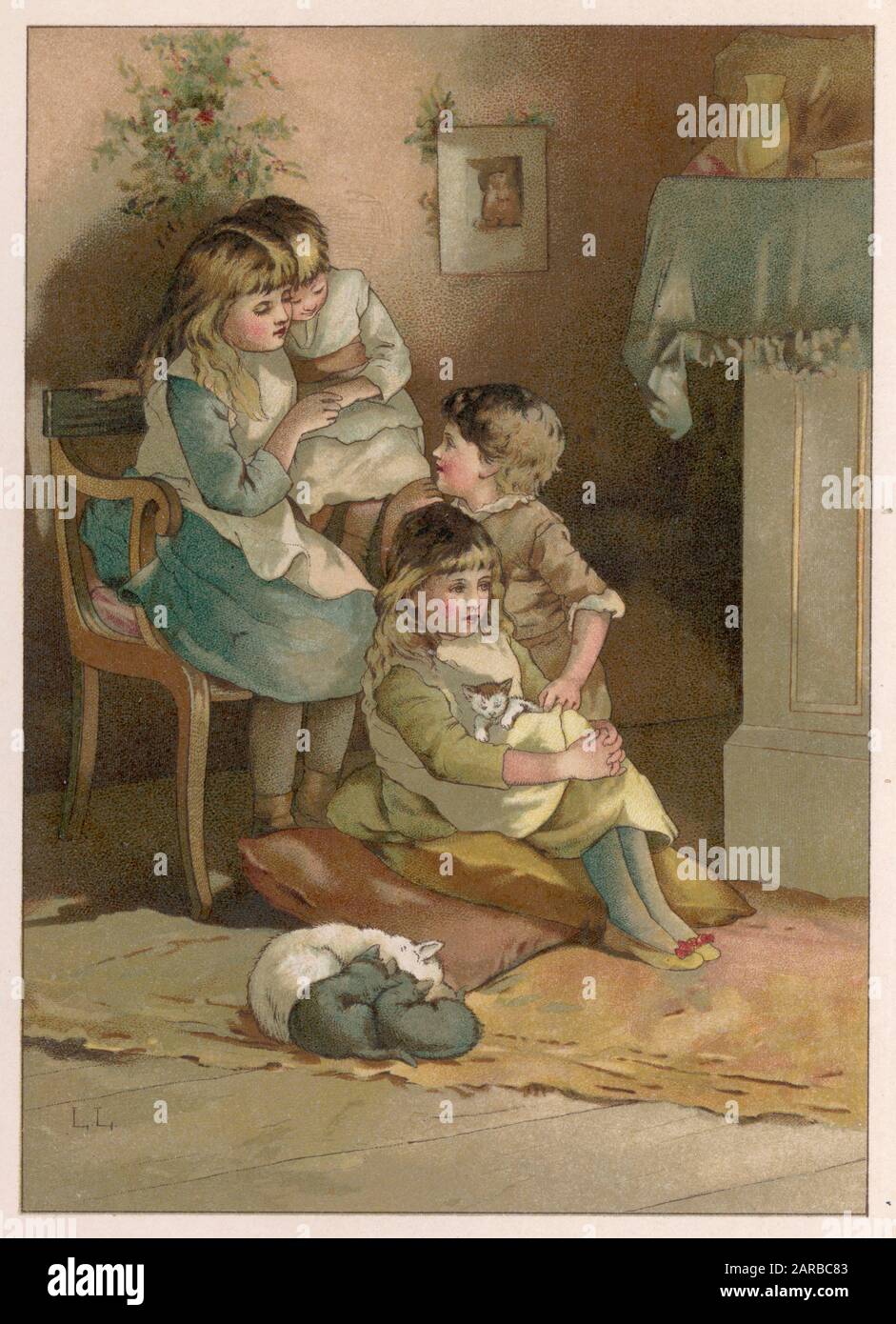 CHILDREN/FIRESIDE 1893 Stock Photo