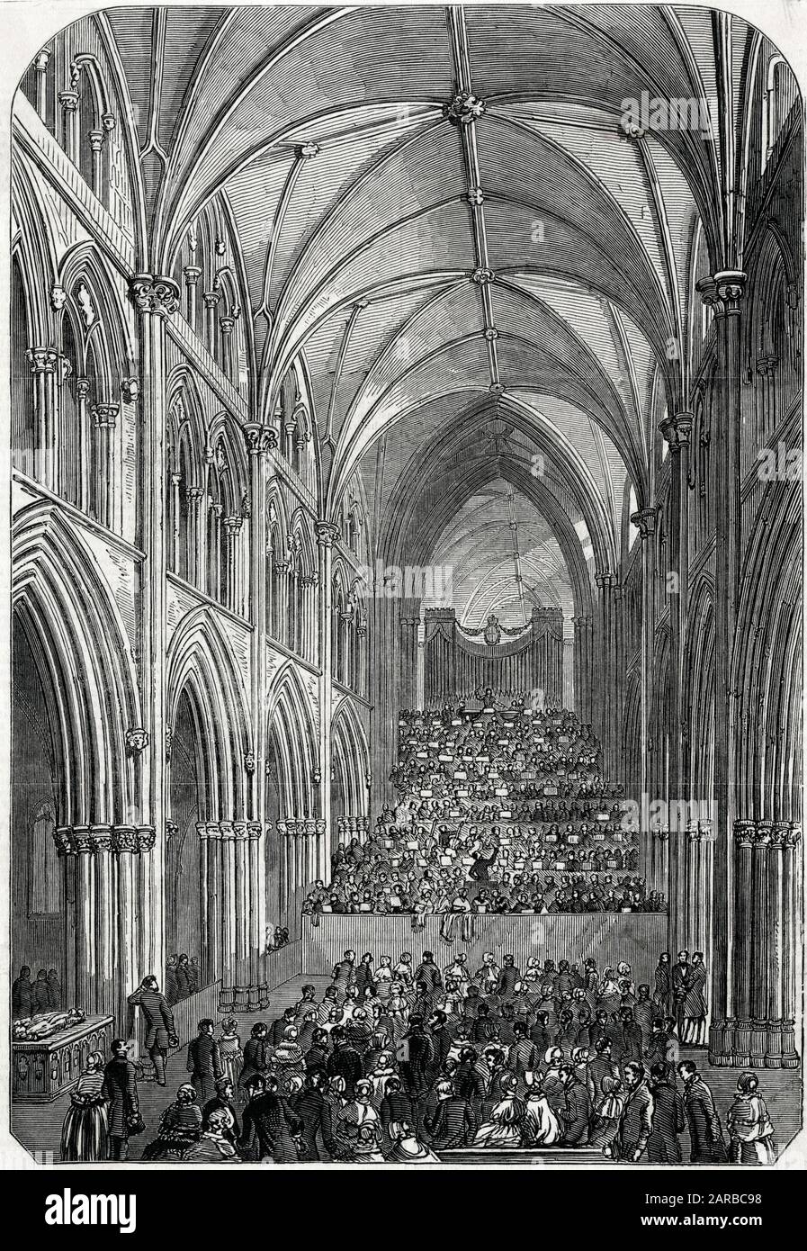 The 'Three Choirs' music festival held in Worcester Cathedral.       Date: 1848 Stock Photo