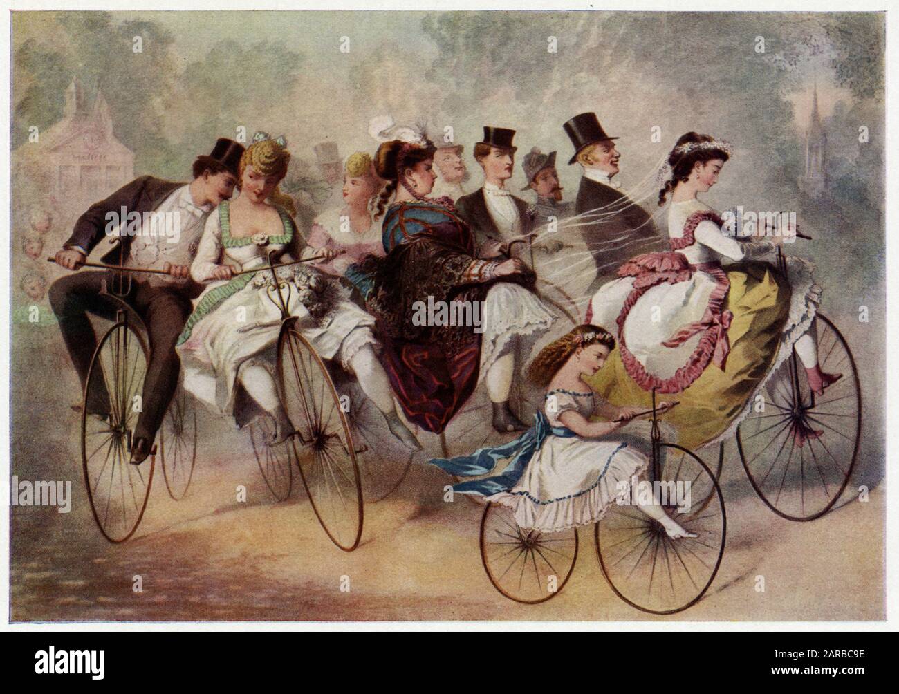 Wedding party on bicycles Stock Photo