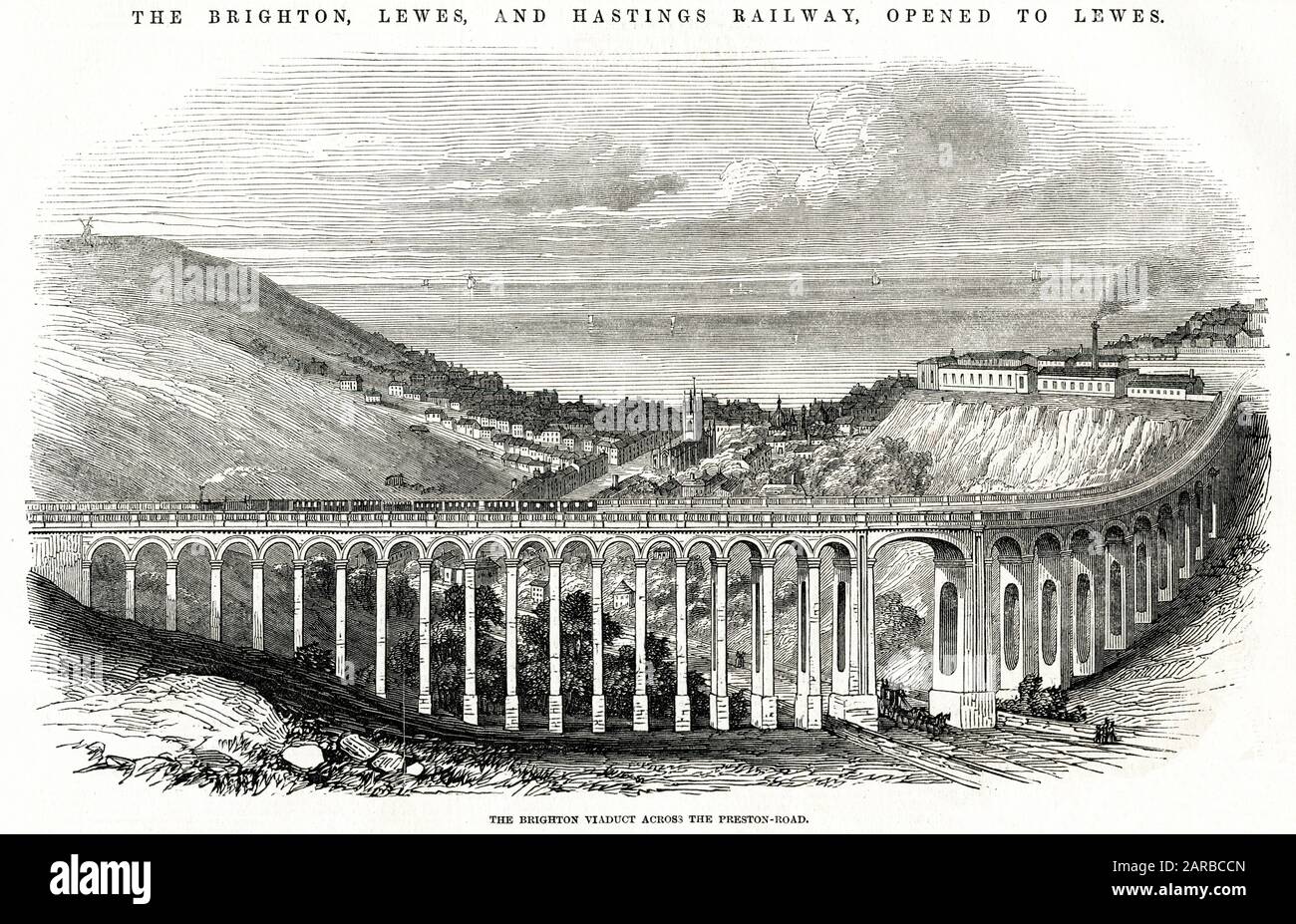 This dramatically sweeping viaduct carries the Brighton, Lewes and Hastings Railway eastwards from Brighton.      Date: 1846 Stock Photo