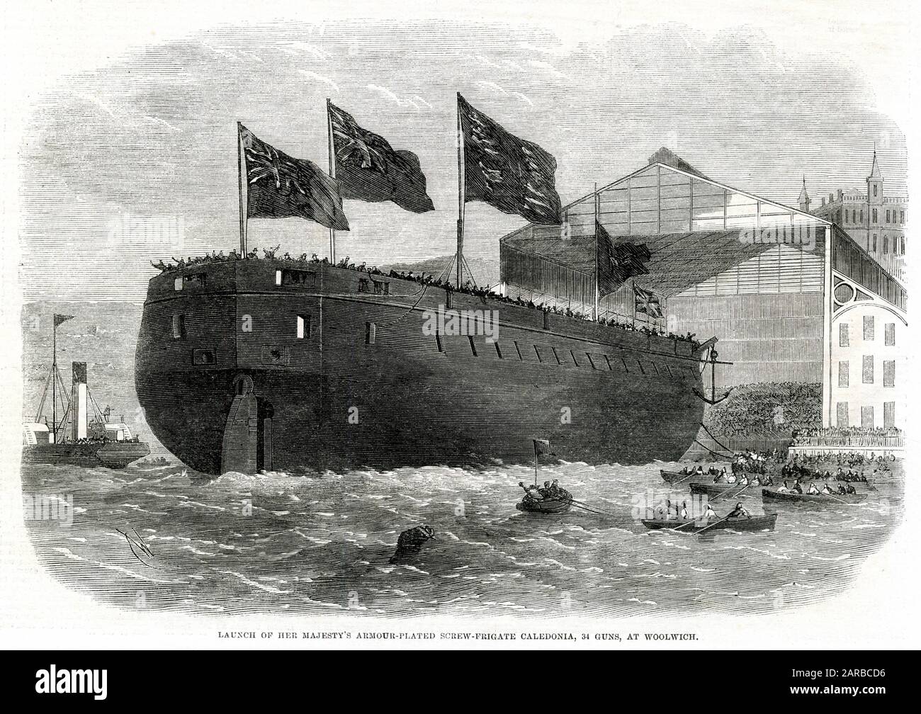 Launch of HMS Caledonia 1862 Stock Photo Alamy
