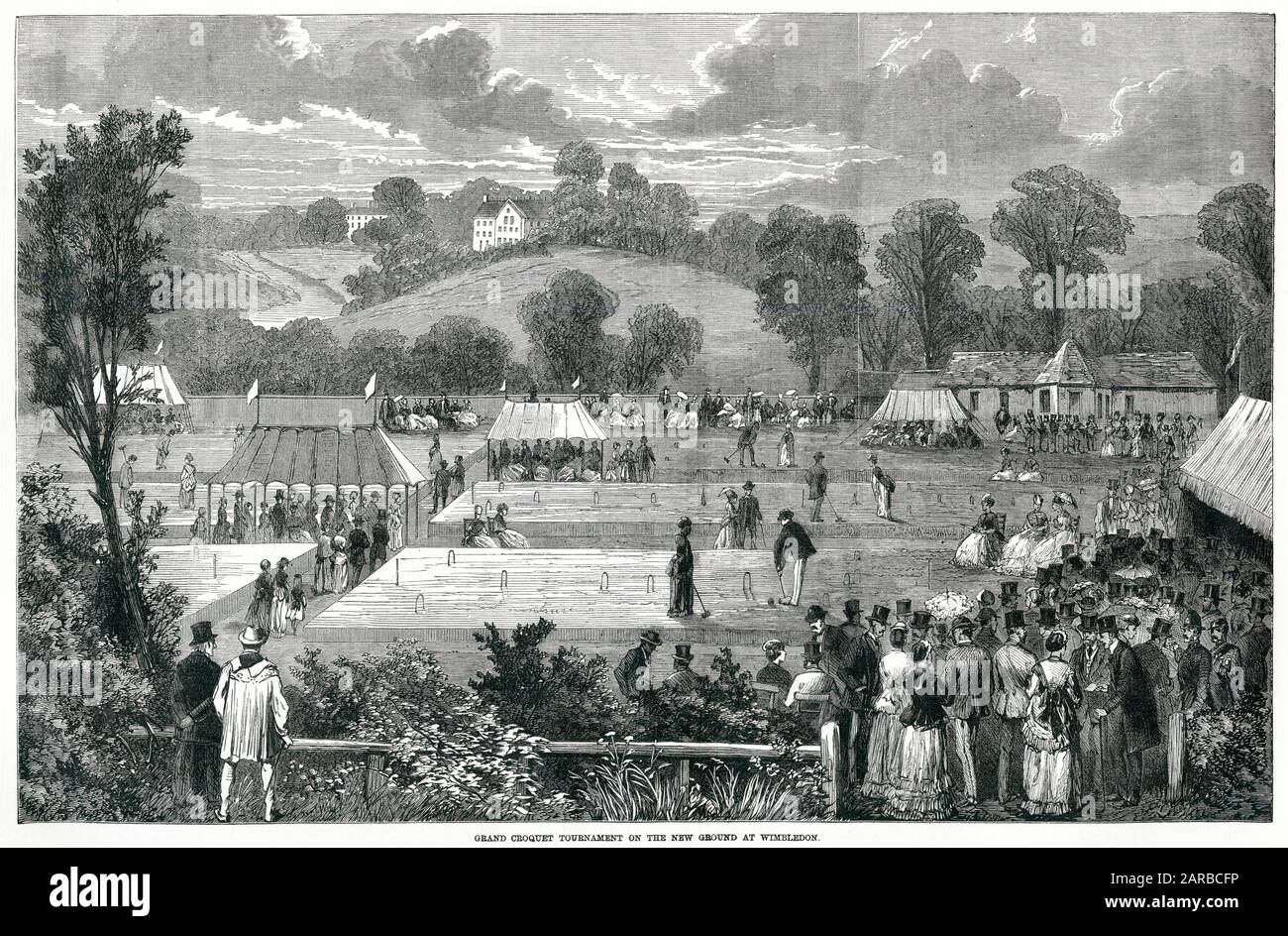 Croquet tournament at Wimbledon, London 1870 Stock Photo