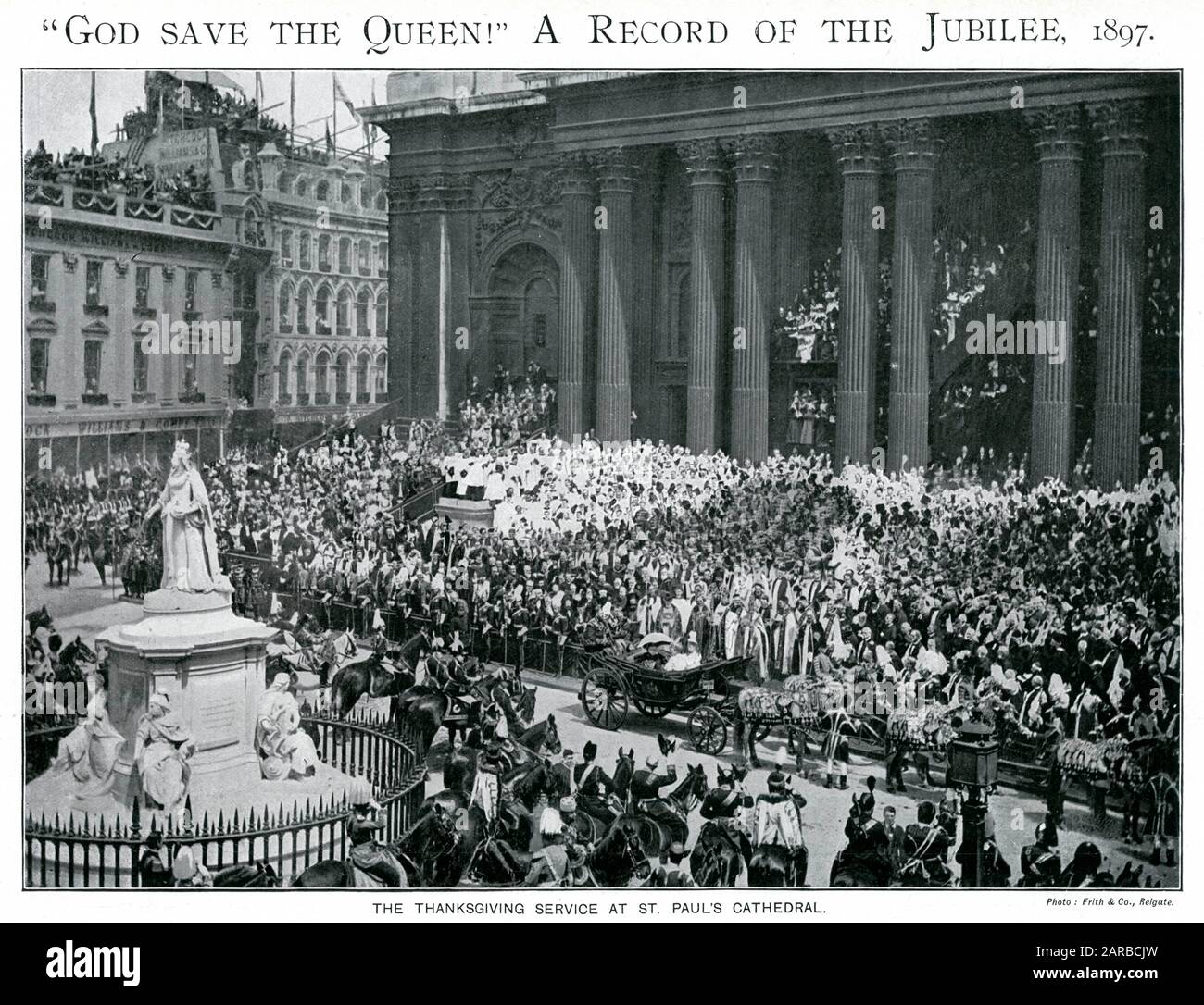 Thanksgiving service ceremony at St. Paul's Cathedral, London. Queen Victoria in the royal carriage at the foot of the steps.     Date: 22 June 1897 Stock Photo