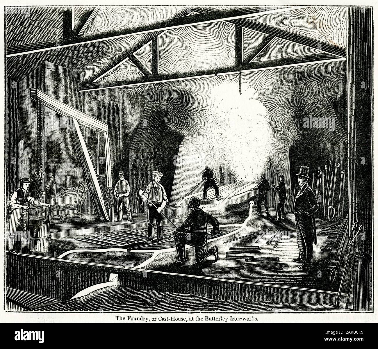 Foundry or casting-house at Butterley Iron-works 1845 Stock Photo