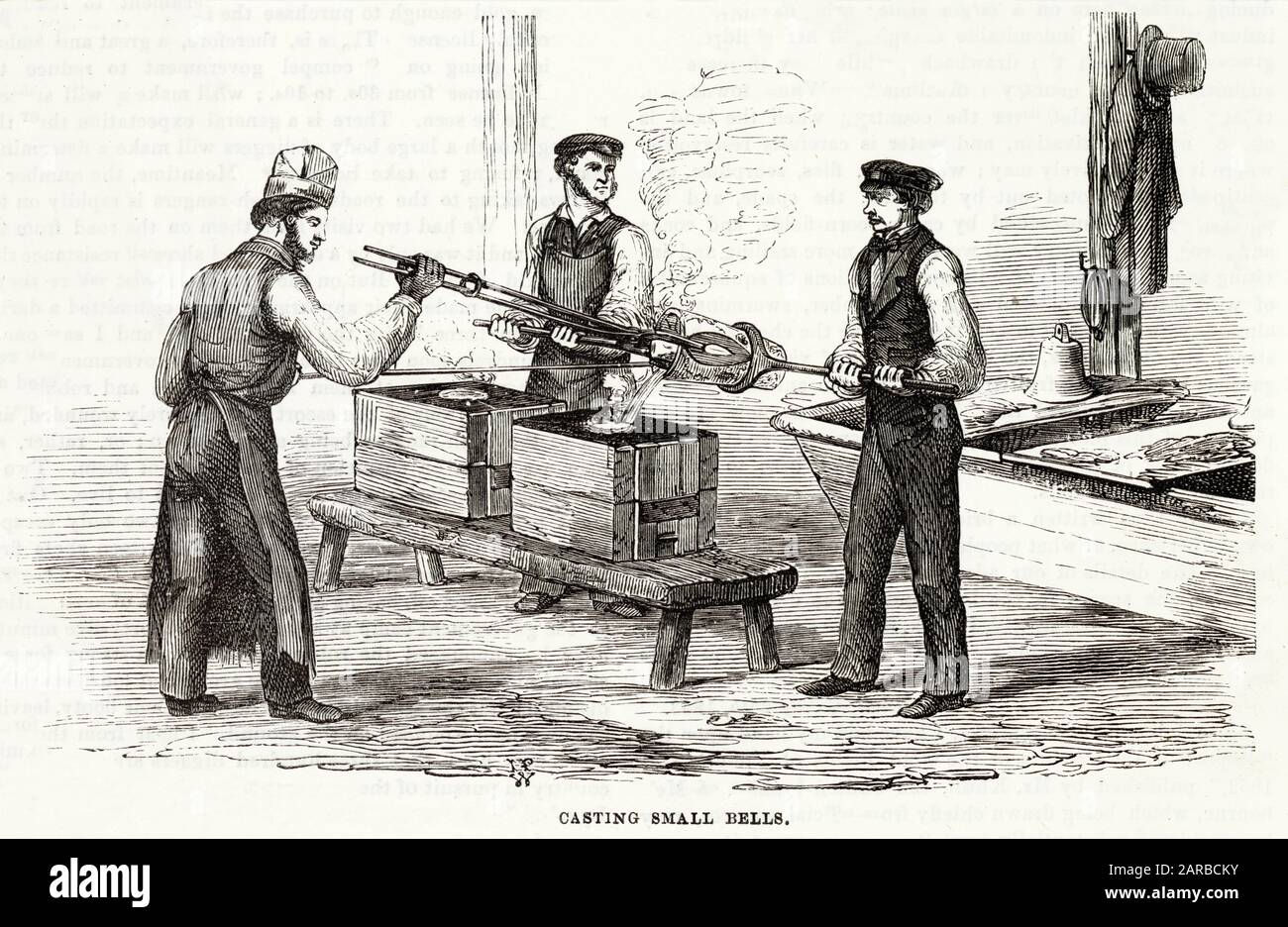 Pouring metal into mould.      Date: 1840s Stock Photo
