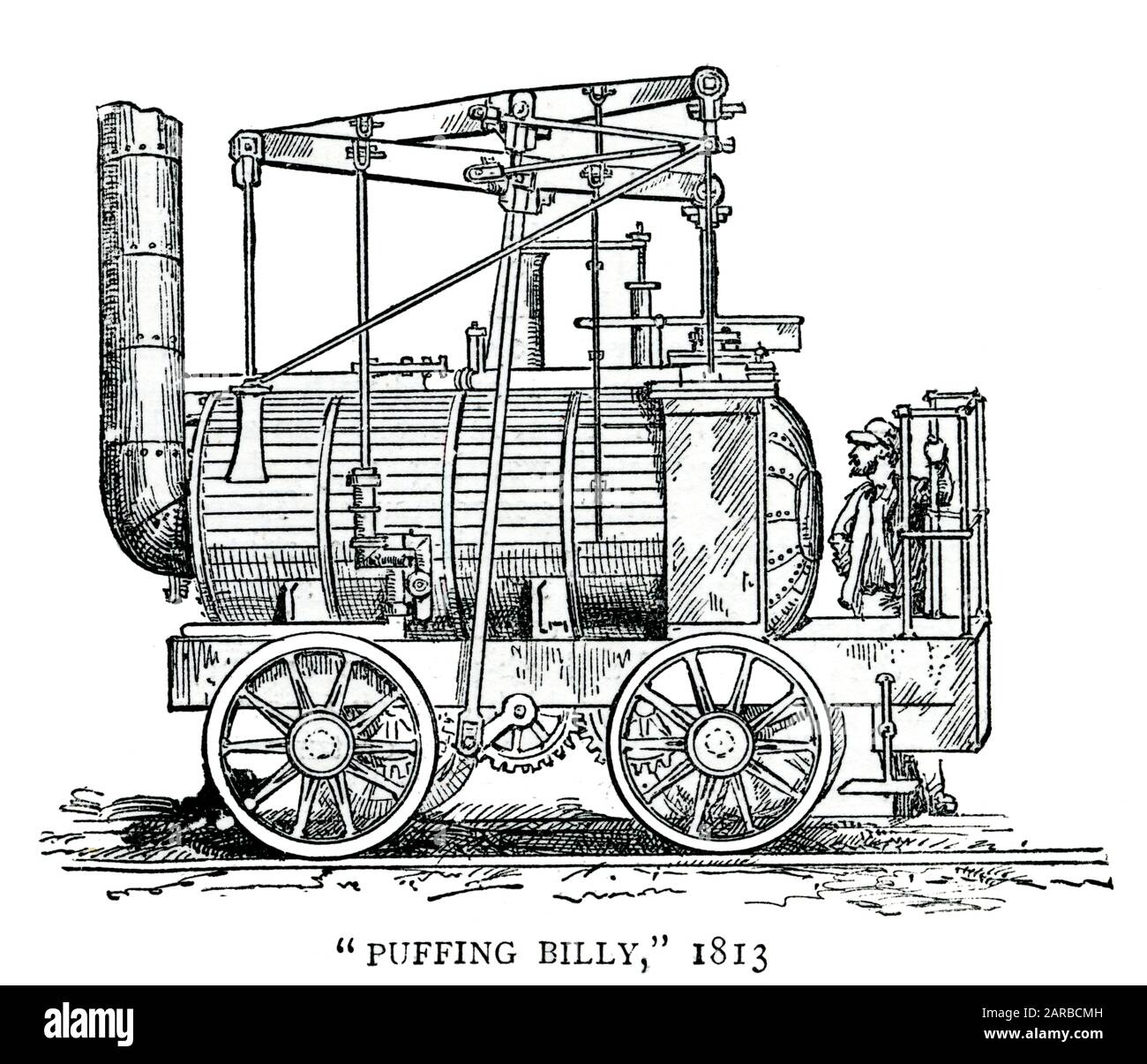 Puffing Billy, steam locomotive, constructed by William Hedley, engine wright Jonathan Forster and blacksmith Timothy Hackworth for Christopher Blackett, the owner of Wylam Colliery near Newcastle upon Tyne     Date: 1813 Stock Photo