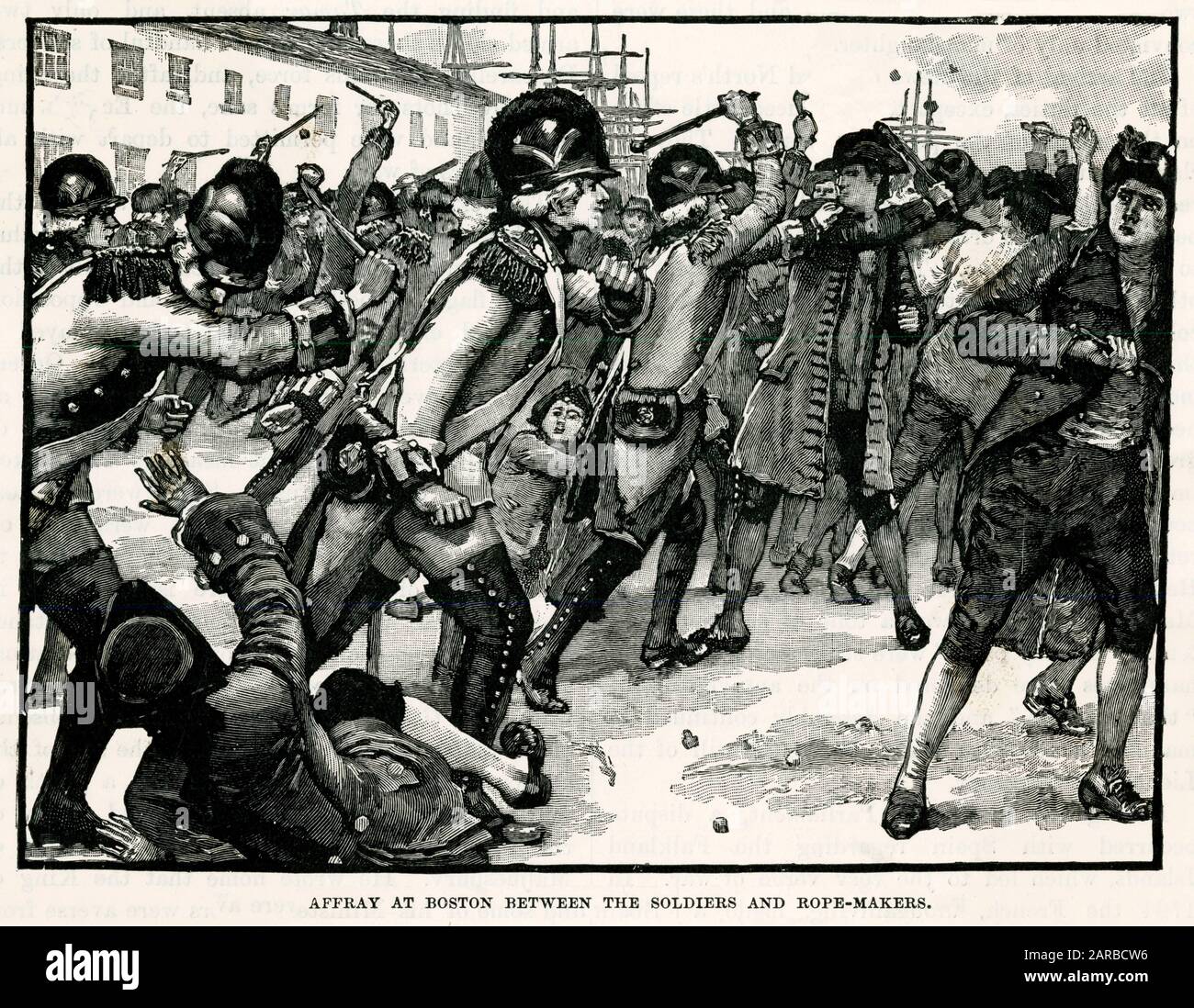 America - Riots in Boston between Soldiers and Rope Makers Stock Photo