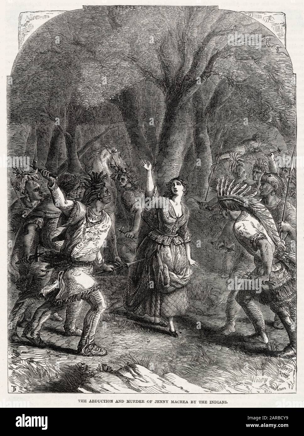 The Abduction And Murder Of Jane AKA Jenny Macrae Is Killed By Iroquois Indians During The American War of Independence     Date: 1777 Stock Photo