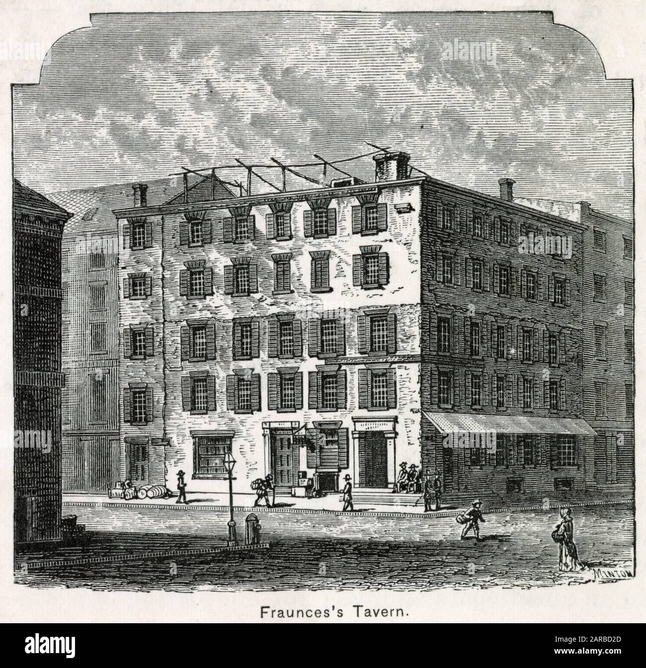 Fraunce's Tavern situated at 54 Pearl Street at the corner of Broad Street.In New York During The American War of Independence     Date: 1783 Stock Photo