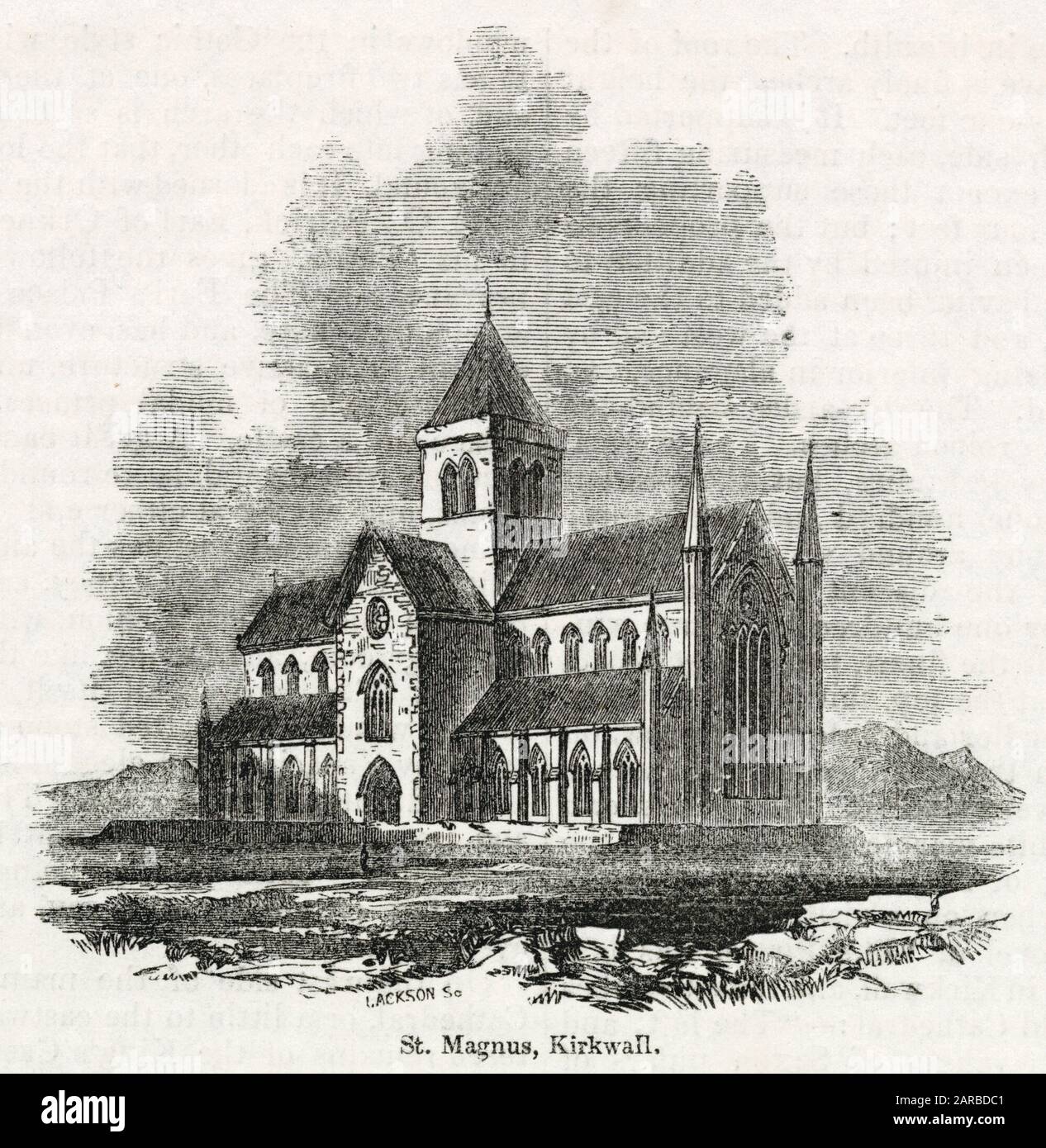 St Magnus Cathedral, Kirkwall, Orkney Islands, Scotland, dating back to the 12th century.      Date: circa 1845 Stock Photo