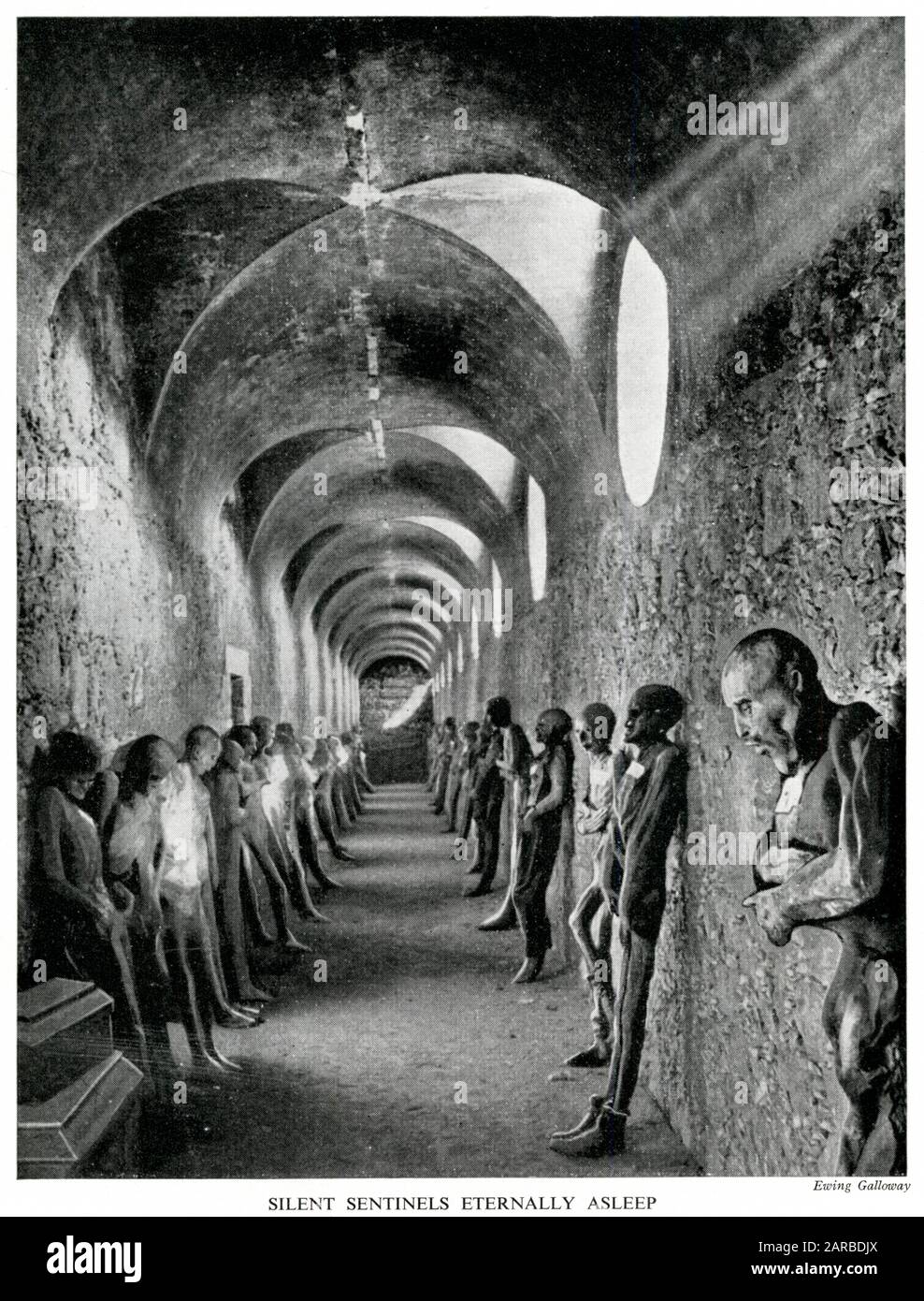 Mummies in the catacombs of the silver mining city of Santa Fe de Guanajuato, Central Mexico. They died in a cholera outbreak in 1833.      Date: circa early 1930s Stock Photo