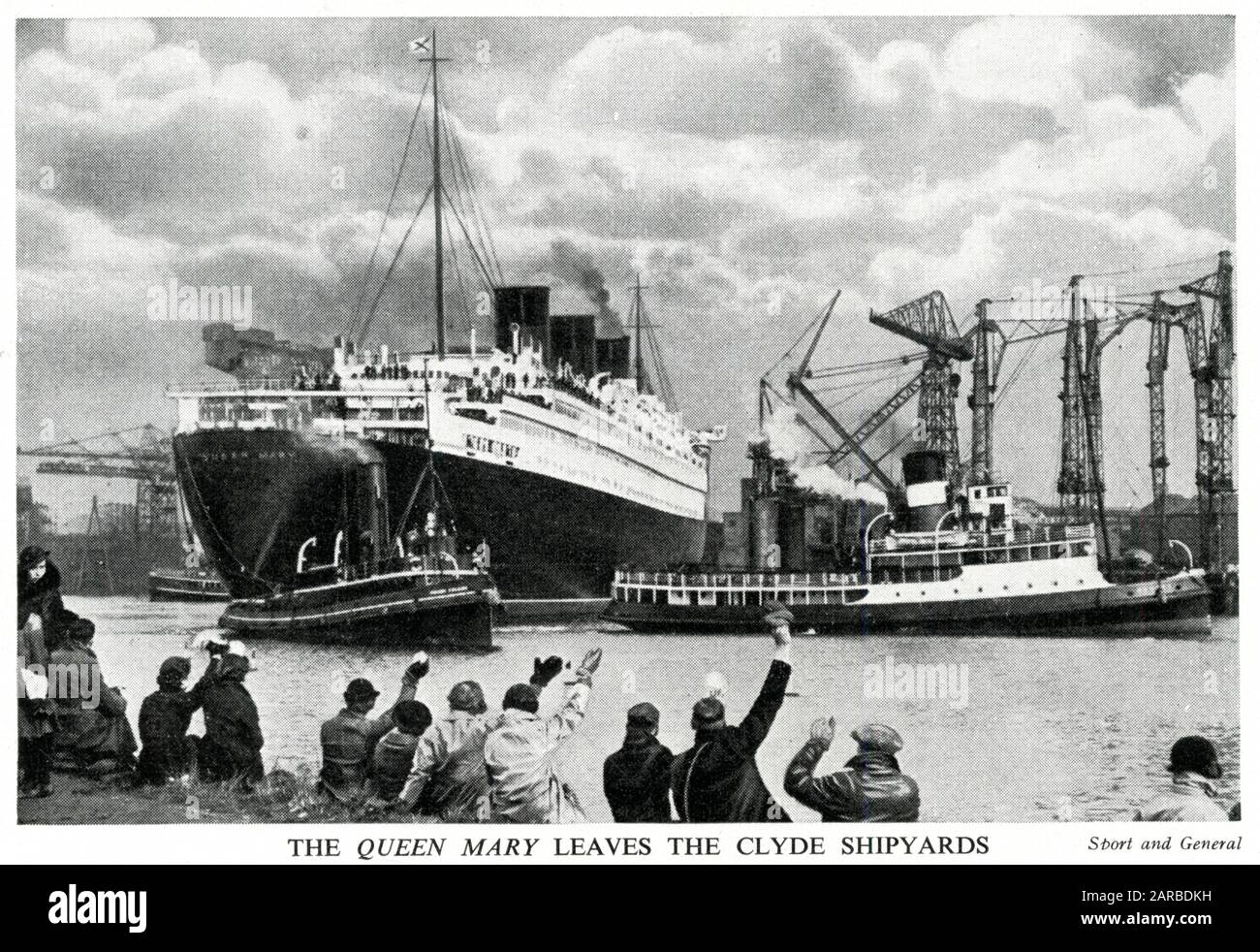 RMS Queen Mary (Cunard-White Star liner) leaving the John Brown shipyards on the River Clyde, near Glasgow, on her completion. Stock Photo