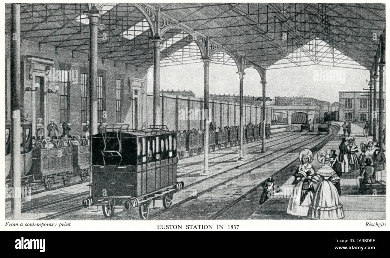 Euston Station, London, in 1837, at the start of railway development ...