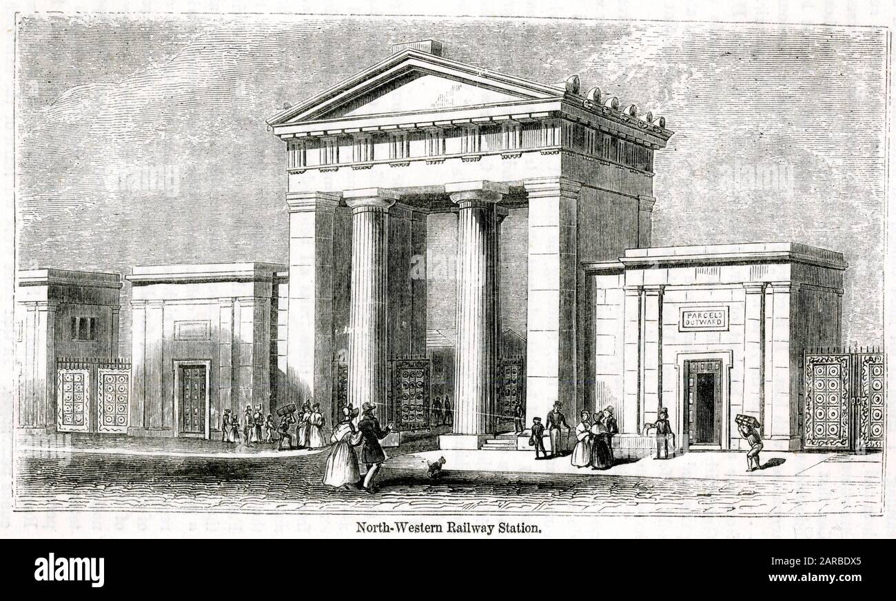 Entrance to North-Western Railway Station, Euston, London.     Date: circa 1880s Stock Photo