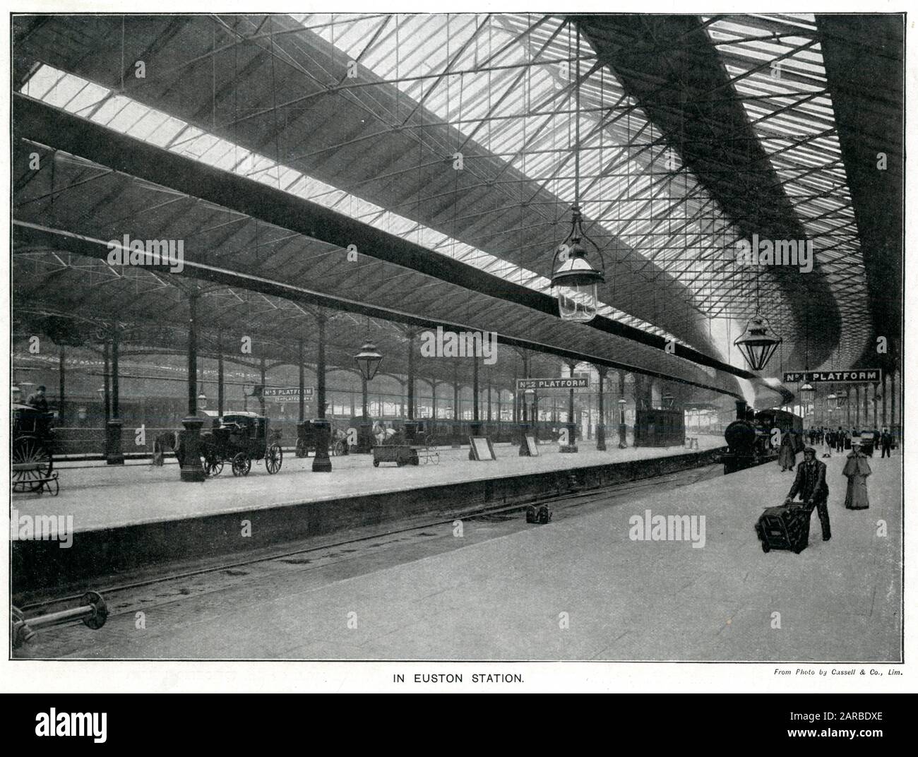 Inside the Euston Railway Station, London, view from platform. Stock Photo