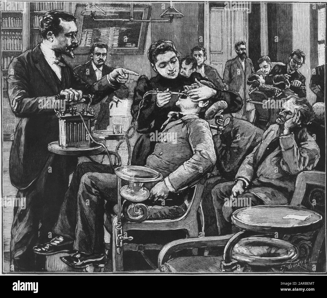 Dental clinic in Paris, France, 1892.      Date: 1892 Stock Photo