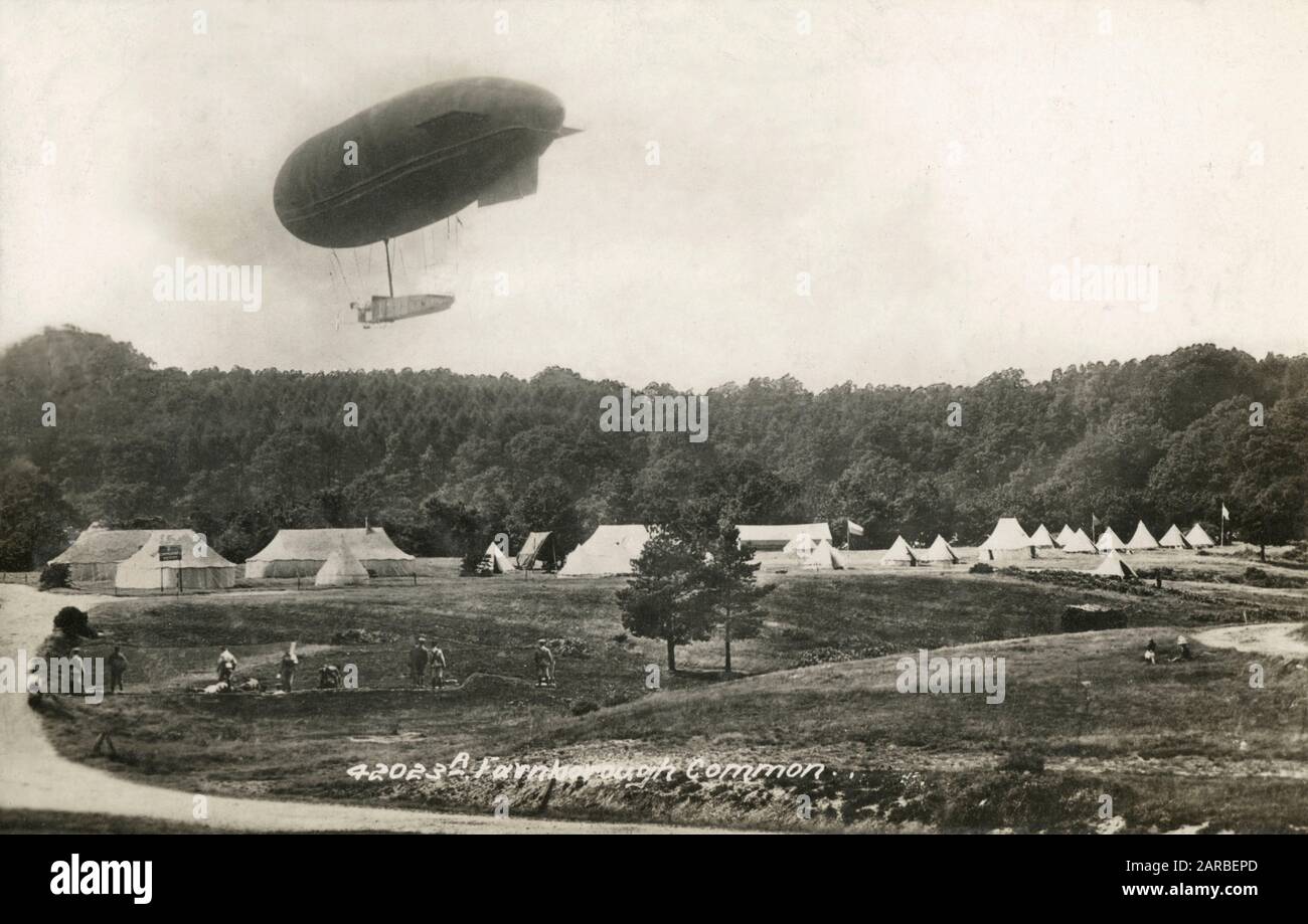 Military Camp on Farnborough Common with early Airship Stock Photo Alamy