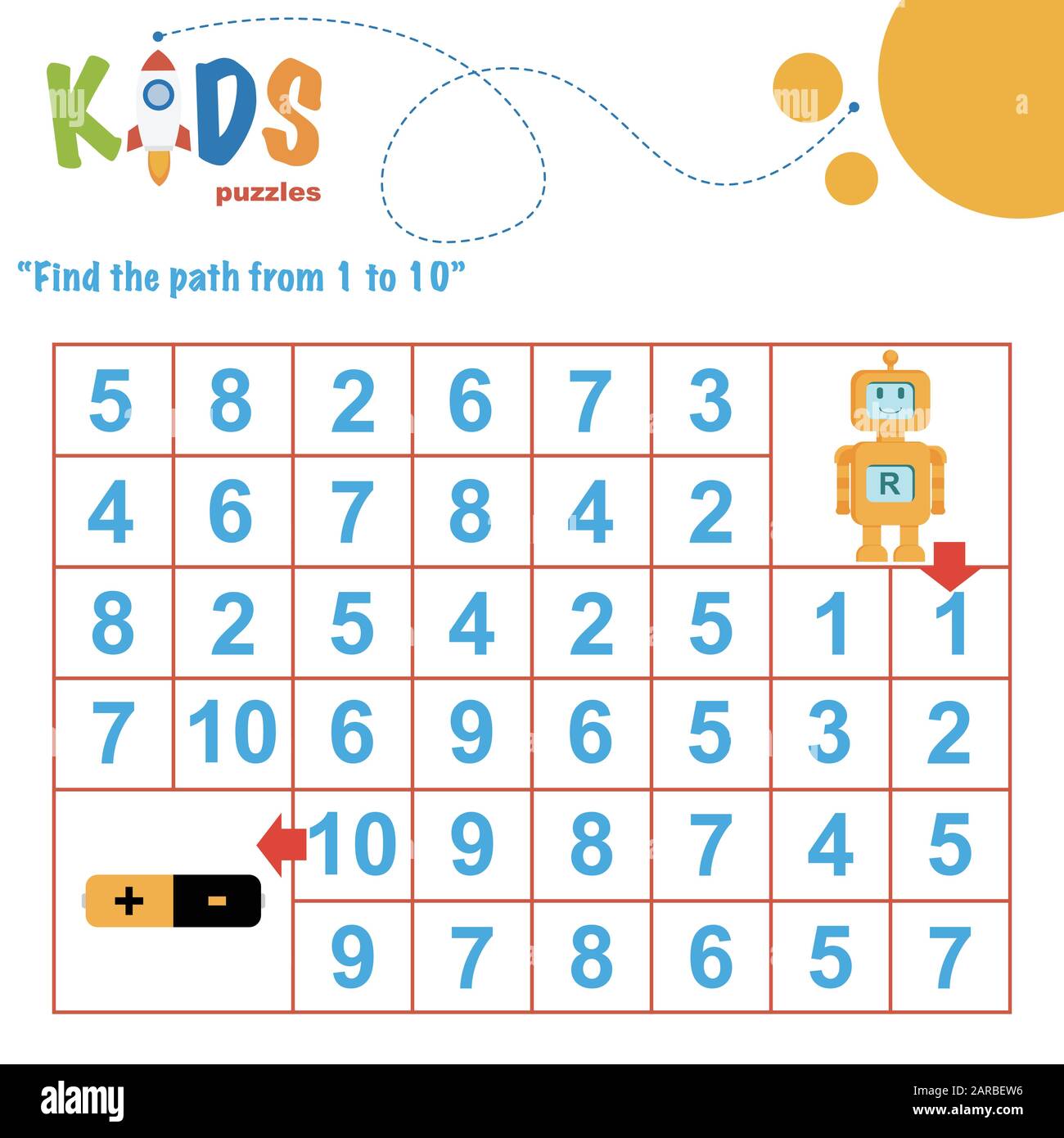 Find the path from 1 to 10. Easy colorful math worksheet practice for ...