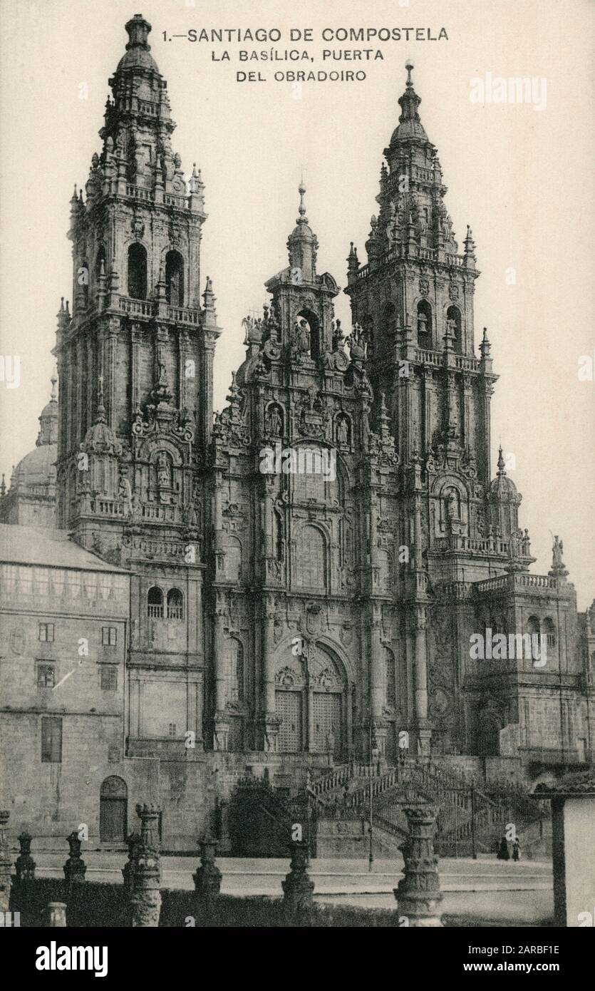 Santiago de Compostela, Spain - La Basilica (Cathedral of Santiago de Compostela), Puerta del Obradoiro - the reputed burial place of Saint James the Great, the apostle of Jesus Christ. Stock Photo
