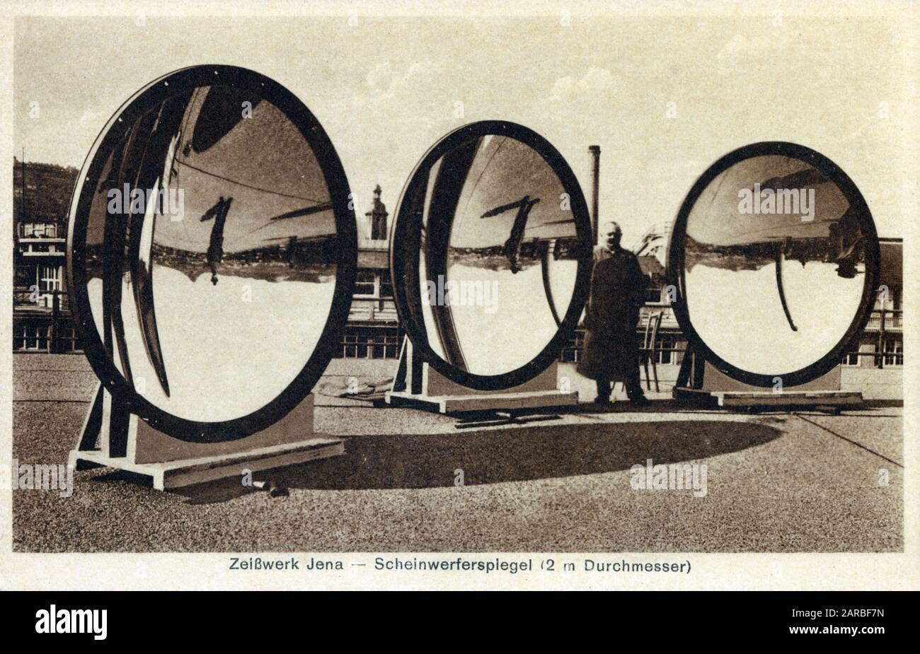 Carl Zeiss Jena Concave Mirror Lens for large electric 'headlamps' (searchlights) which used these 2m wide parabolic reflectors.     Date: 1926 Stock Photo
