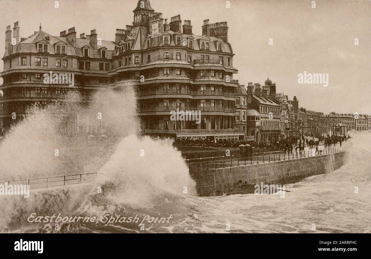 High tide and splash point, Eastbourne, East Sussex Stock Photo Alamy