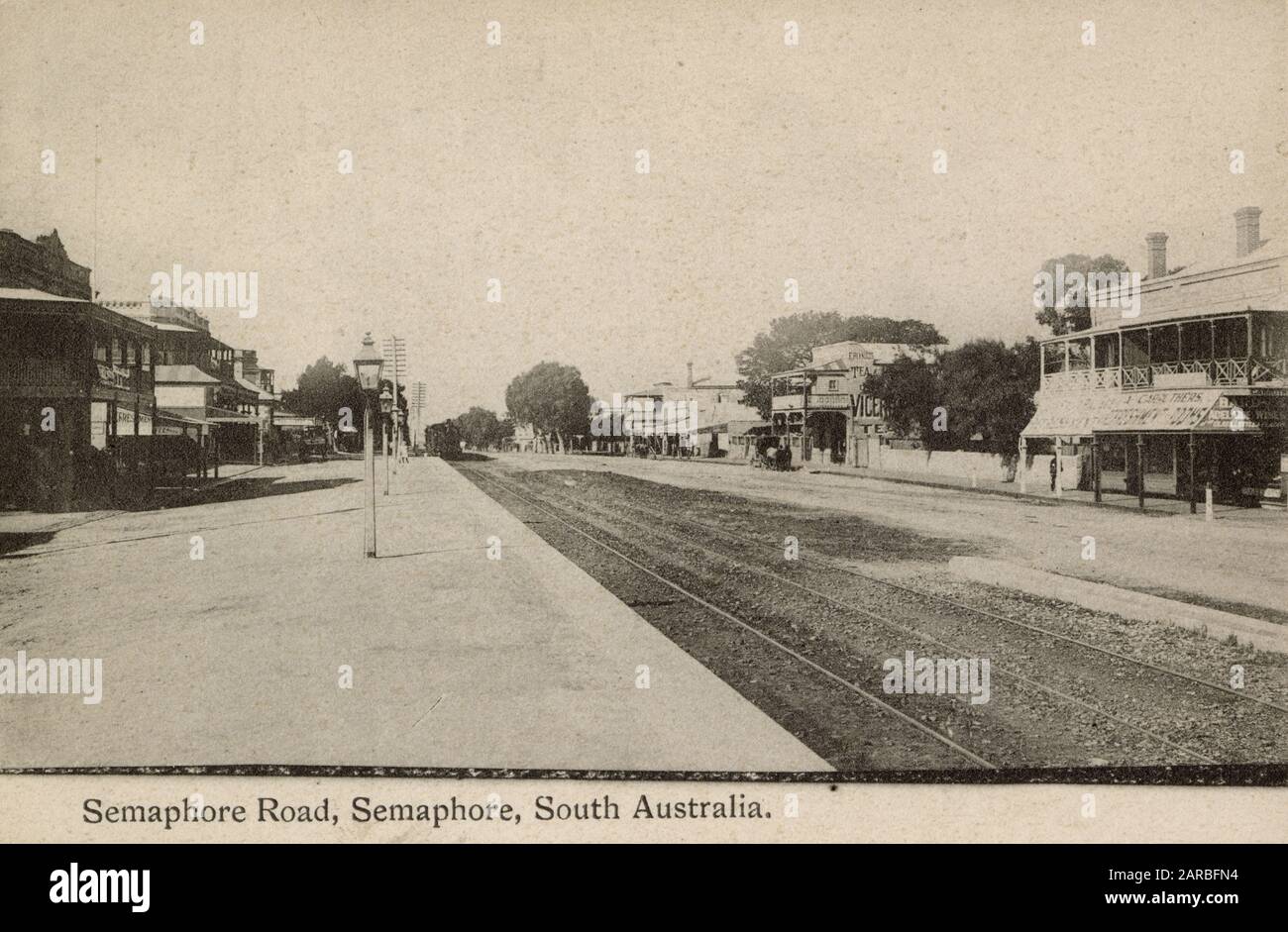 Railway station platform, Semaphore Road, Semaphore, Southern Australia.      Date: circa 1906 Stock Photo