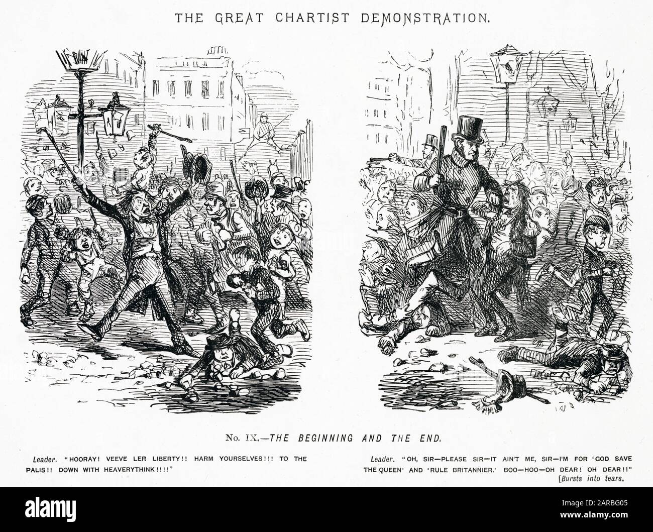 Cartoons, The Great Chartist Demonstration -- No. IX, The Beginning and the End. Stock Photo