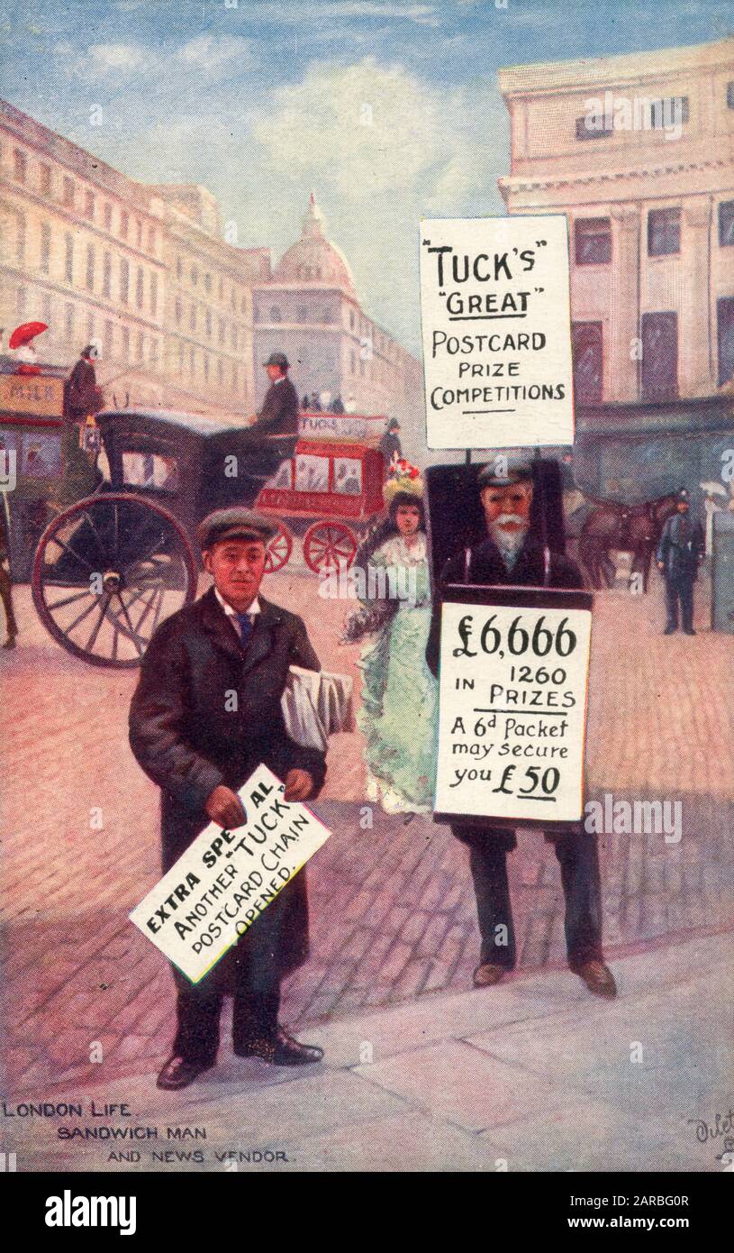 Tuck's Great Postcard Competitions - Sandwich Man and Vendor Stock Photo