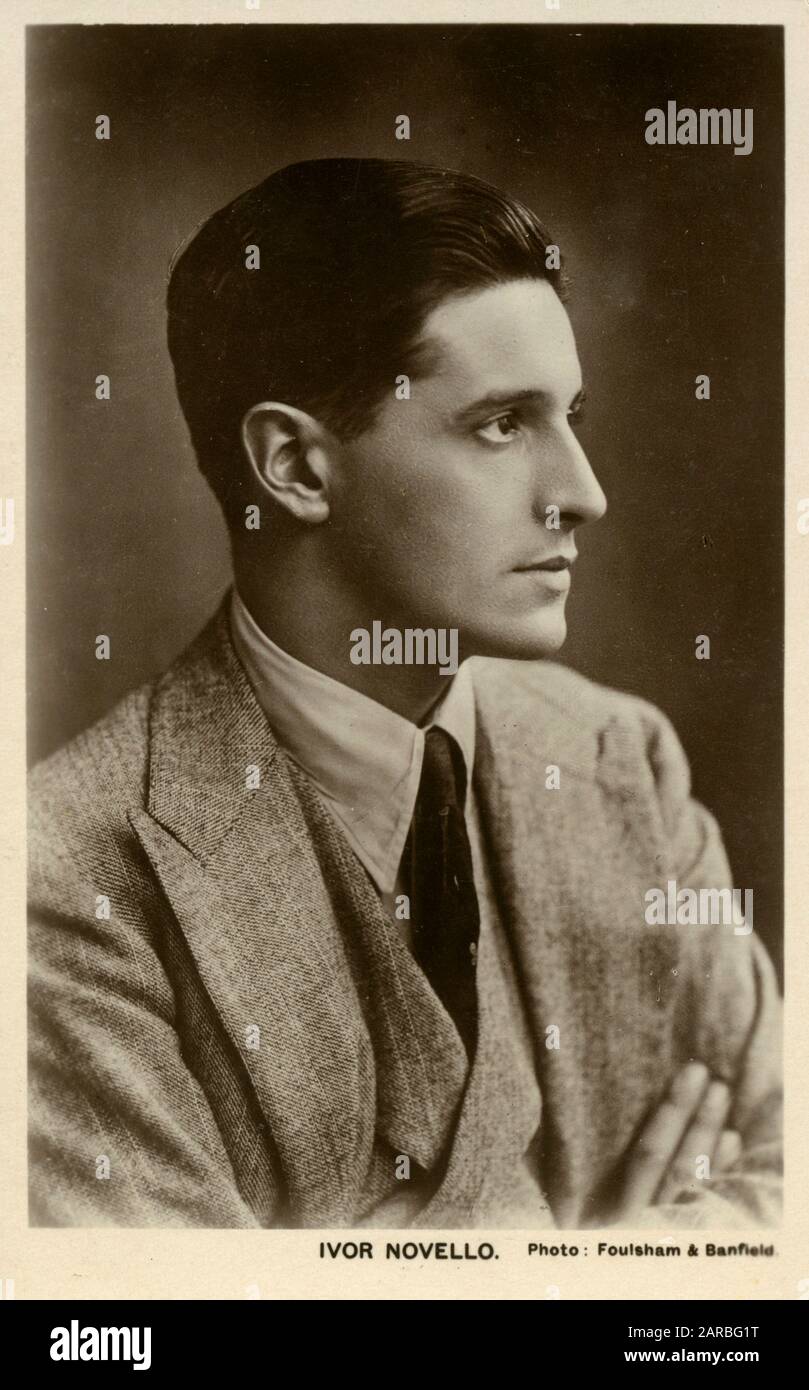 Ivor Novello (1893 –1951), born David Ivor Davies - a Welsh composer and actor who became one of the most popular British entertainers of the first half of the 20th century. This card was signed by Novello (on the reverse) during his run in 'The Rat' at the Nottingham Playhouse in 1927. Stock Photo