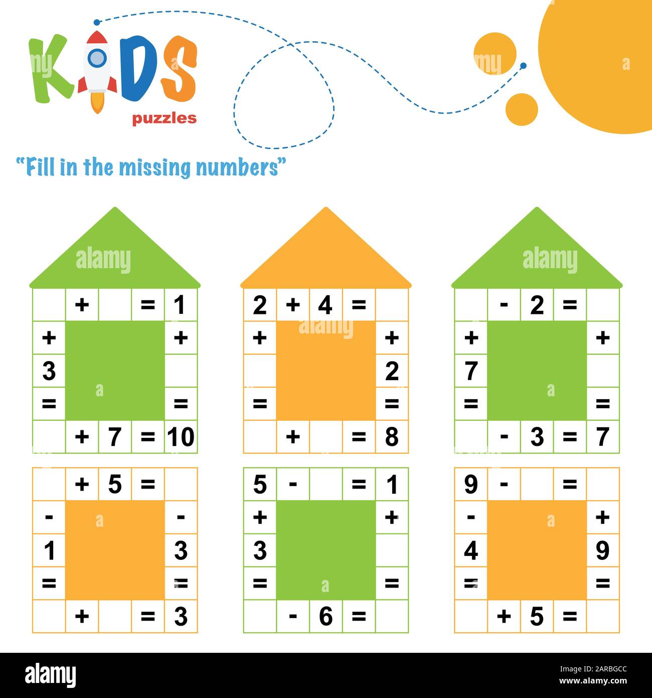 Fill In The Missing Numbers Easy Colorful Math Crossword Puzzles For Preschool Elementary And Middle School Kids Stock Vector Image Art Alamy
