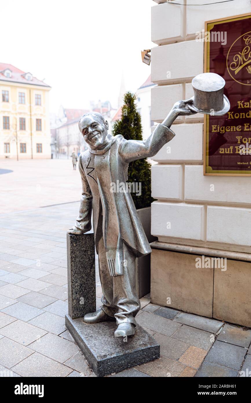 Schöne Náci, sculpture in Main Square, Bratislava, Slovakia Stock Photo