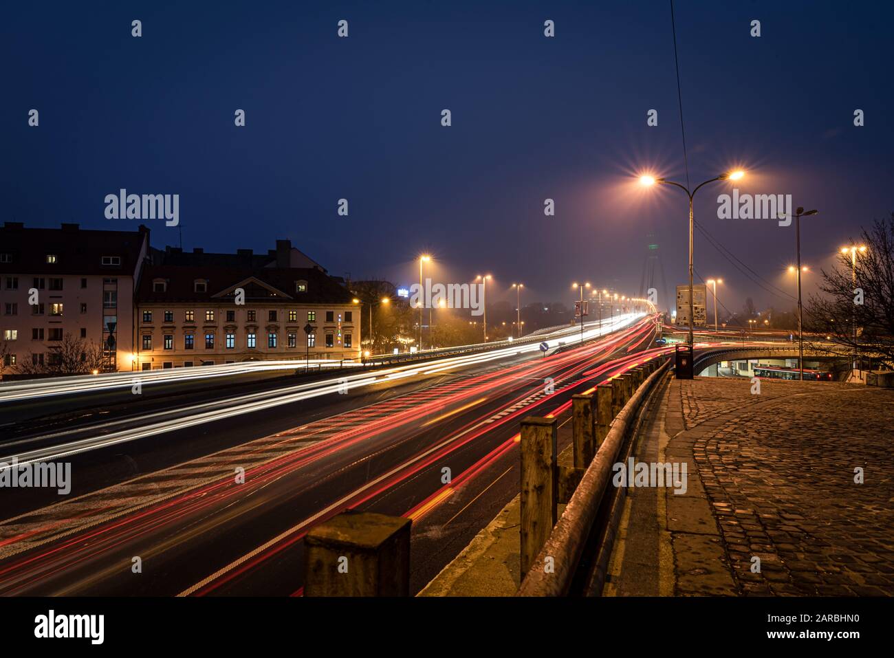 Light trails of cars in Bratislava, Slovakia Stock Photo