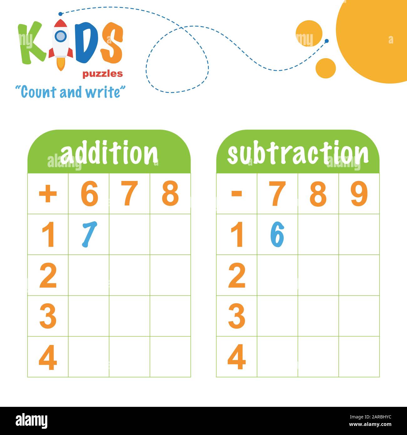 Elementary Math Counting Easy colorful math count and write worksheet practice for preschool and ...