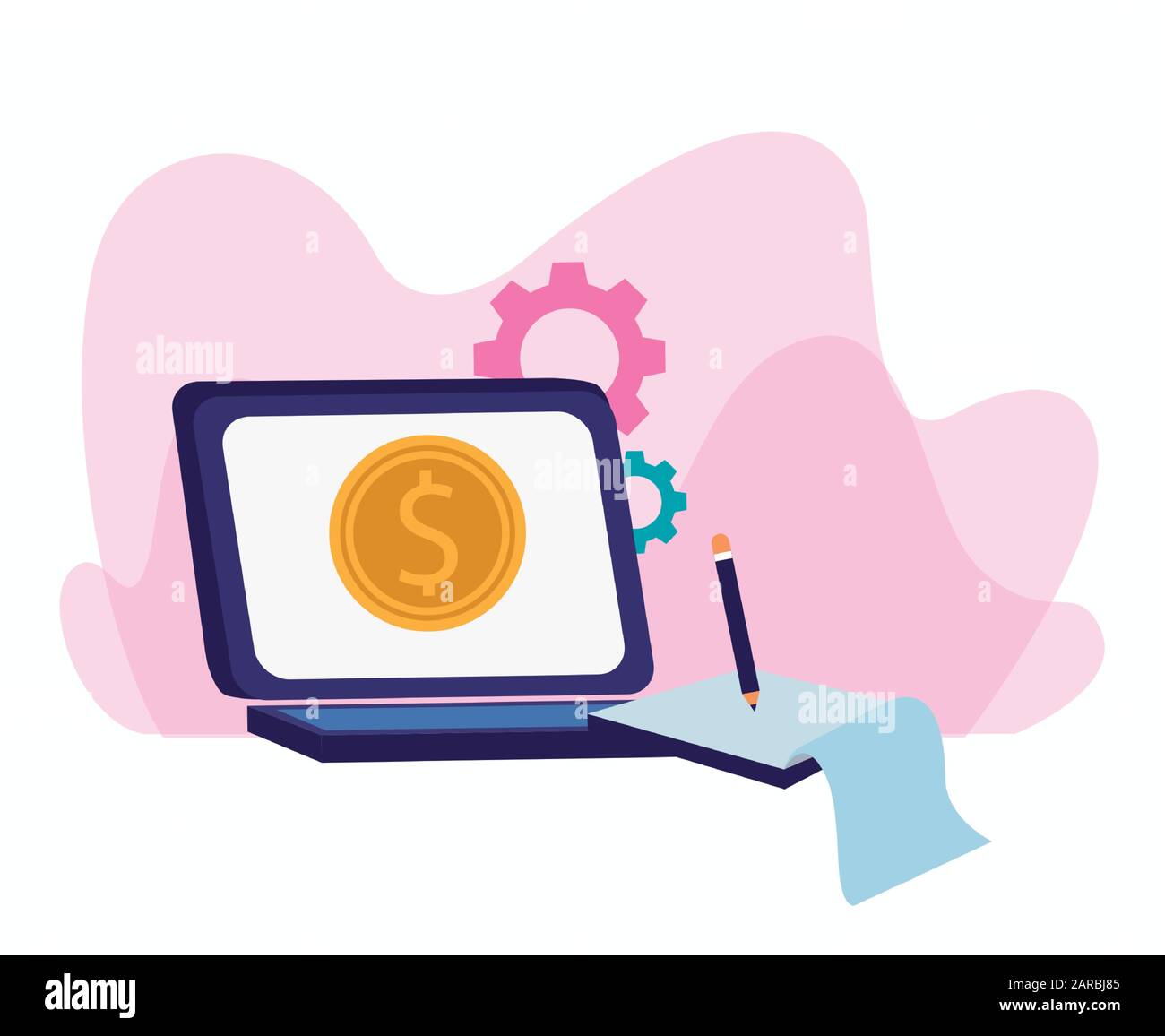 gear wheels and laptop computer, colorful design Stock Vector Image ...