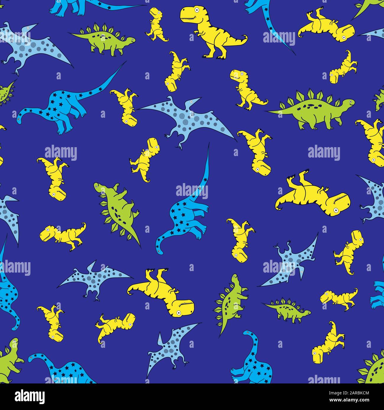 Cute hand drawn dinosaur vector seamless pattern background Stock ...