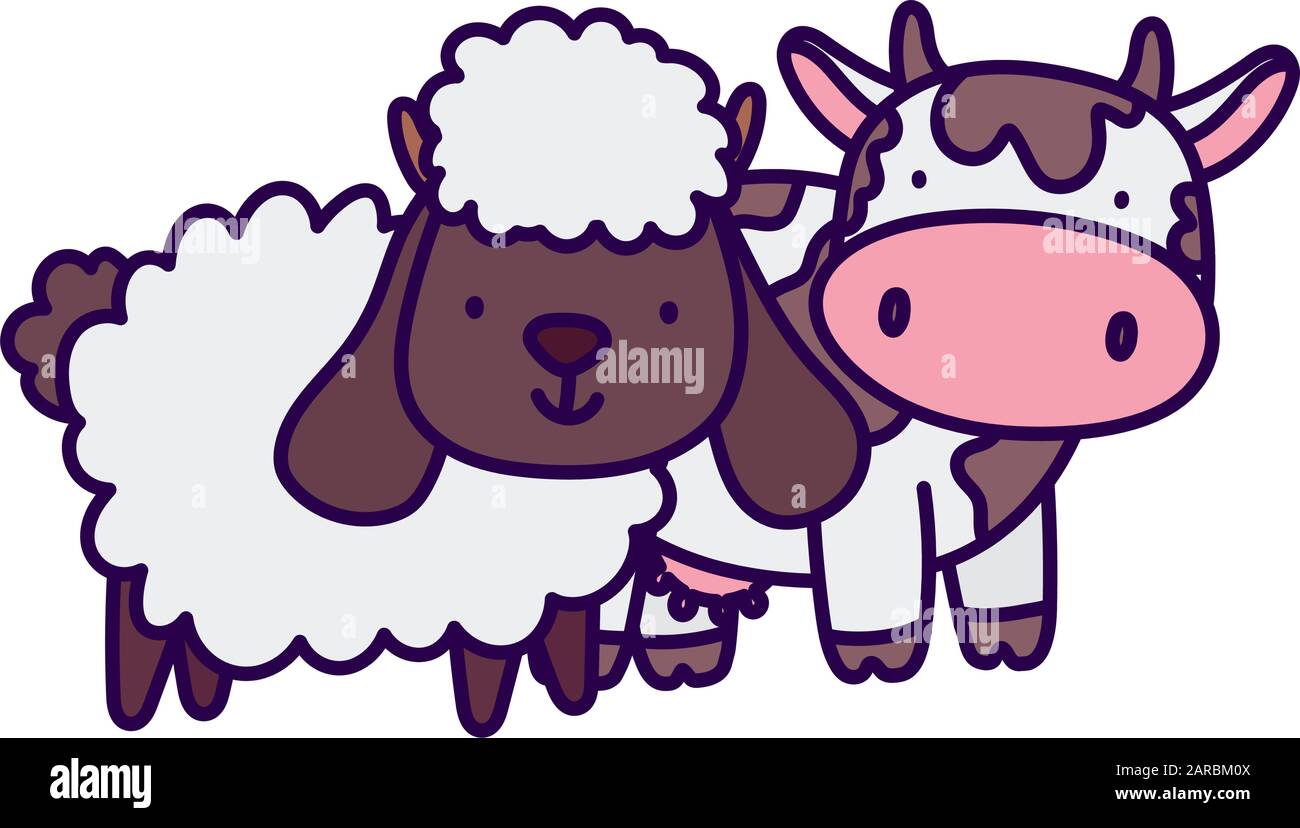 cow and sheep farm animal cartoon vector illustration Stock Vector ...