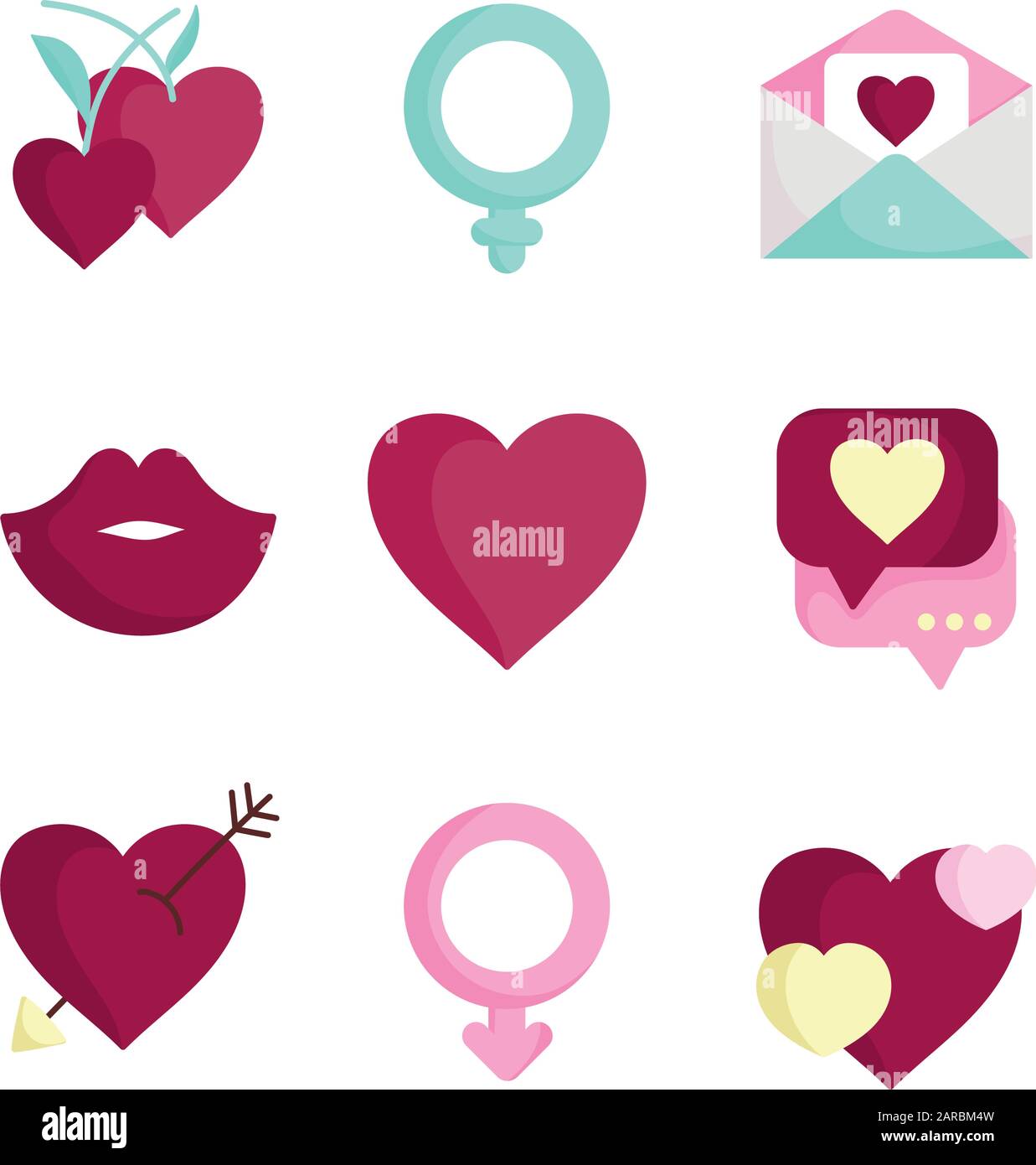 happy valentines day, love heart romantic feeling emotion icons set ...