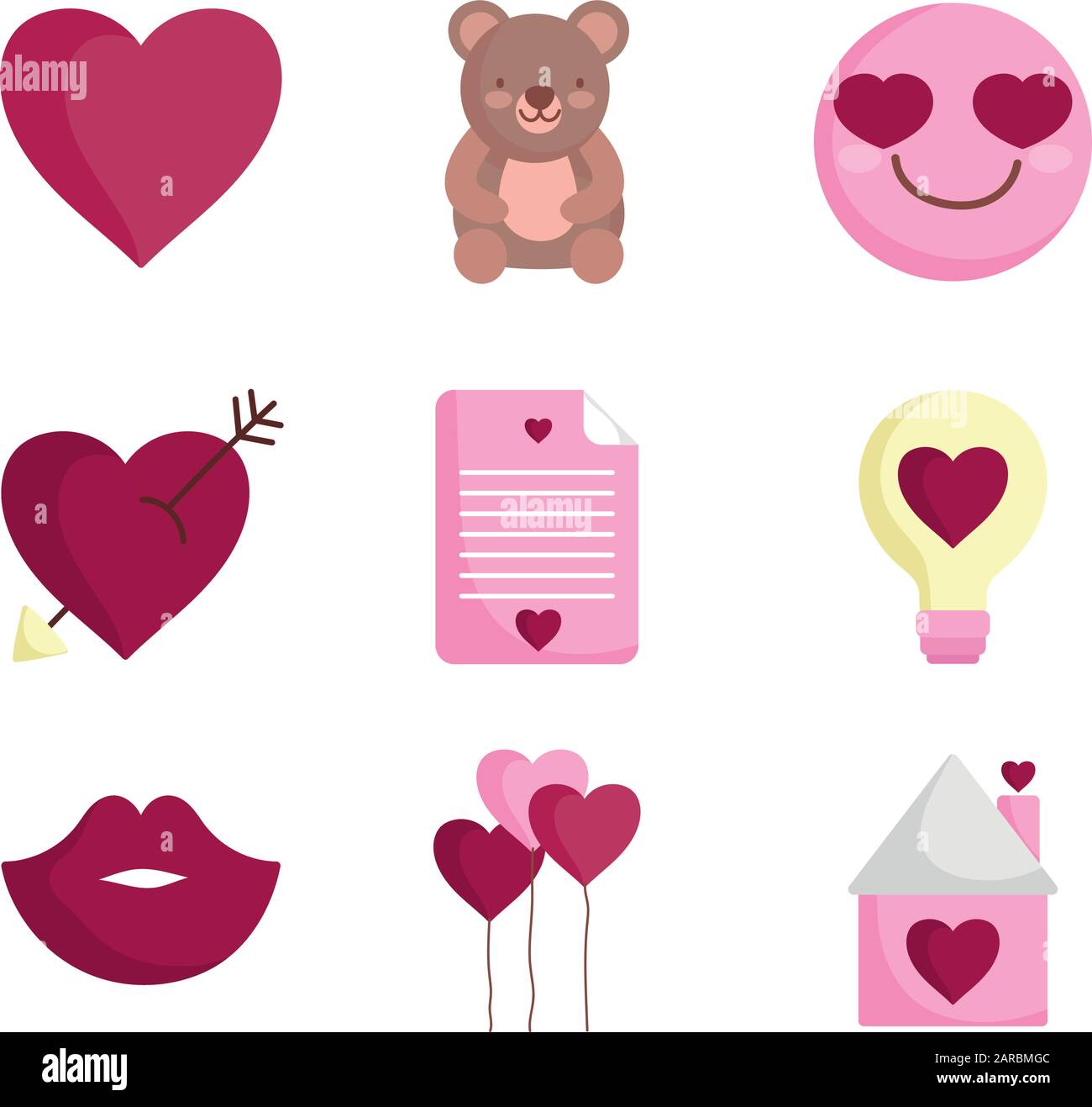 happy valentines day, love heart romantic feeling emotion icons set ...